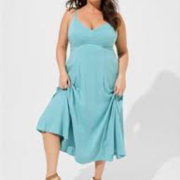 Torrid Tea Length Stretch Challis Trapeze Dress Teal Blue 5x LIKE NEW - Picture 1 of 6
